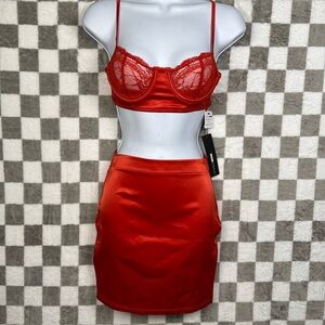 Lingerie skirt/bra anything but innocent set red XS Fashion nova